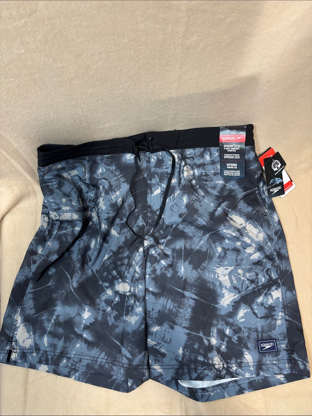 Speedo Men’s Black and Blue Tie-Dye Board Shorts